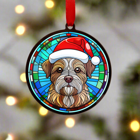 Border Terrier in Santa Hat Suncatcher Decoration